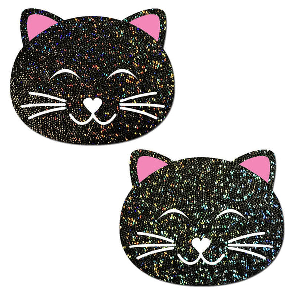 Happy Kitty Black Glitter Pasties