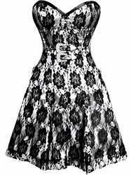 Black Rose on White Corset Dress